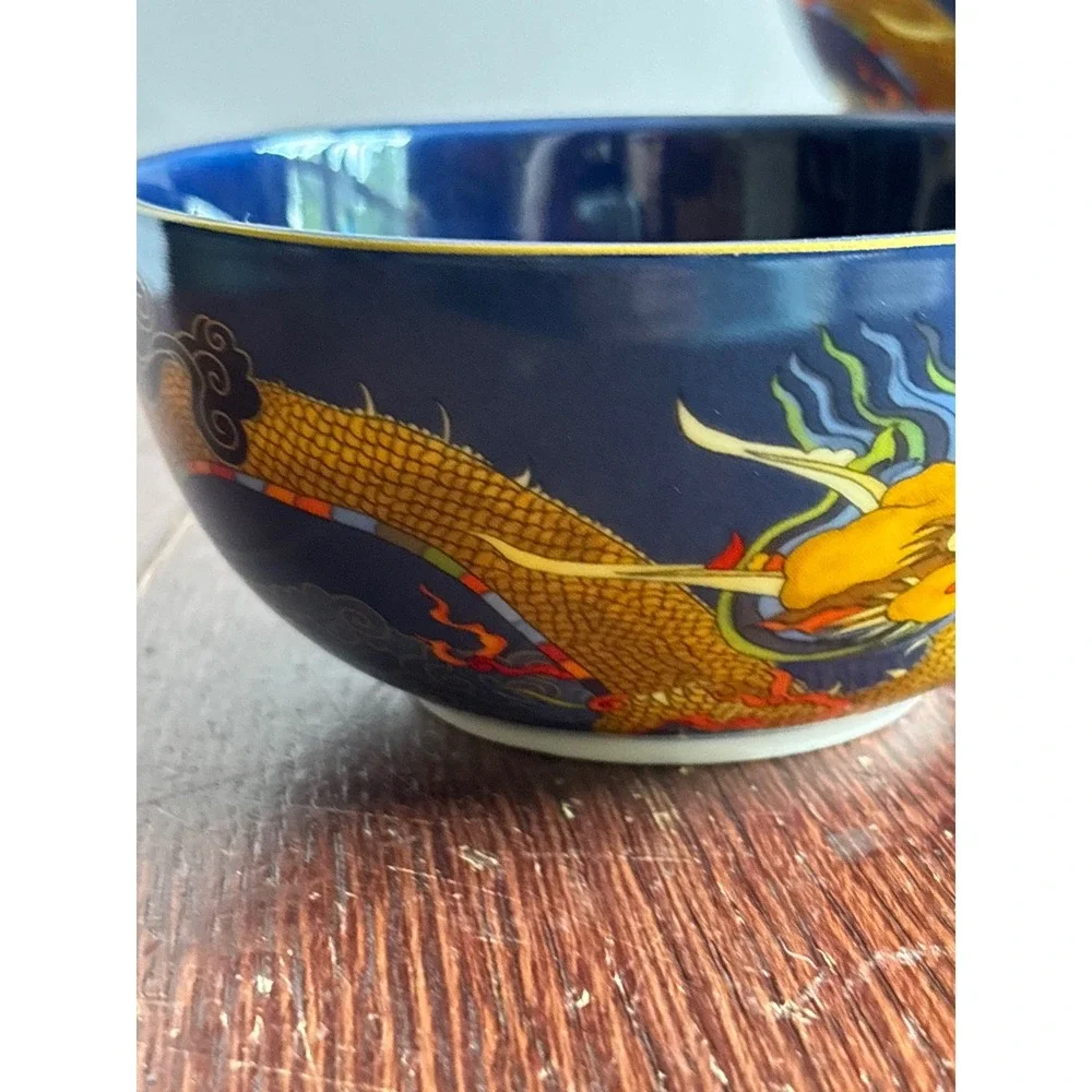 Williams Sonoma Blue Dragon Cherry Blossom Pagoda Porcelain Bowls Set of 2